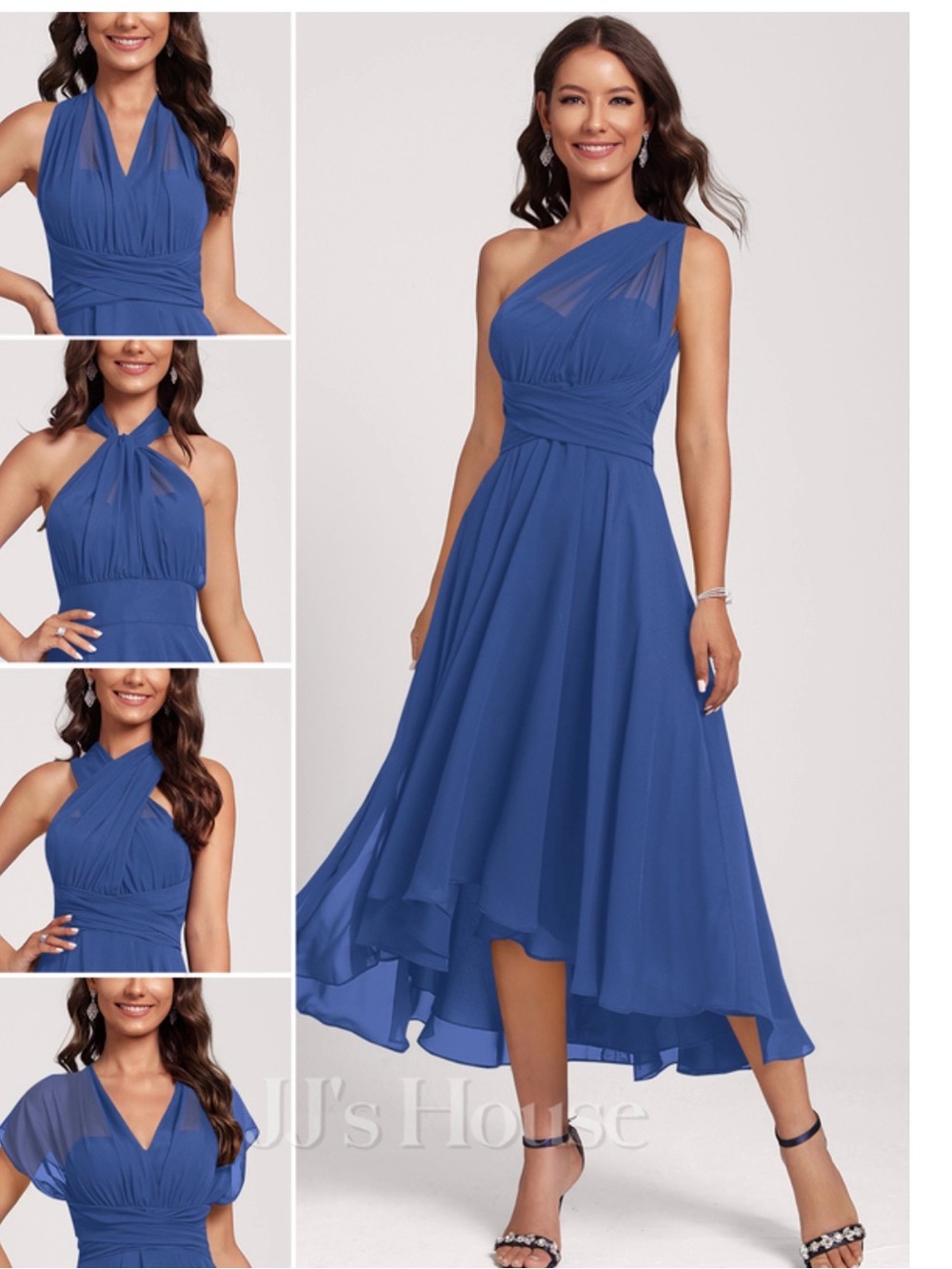 JJs House Royal Blue One-Shoulder Convertible Chiffon Dress